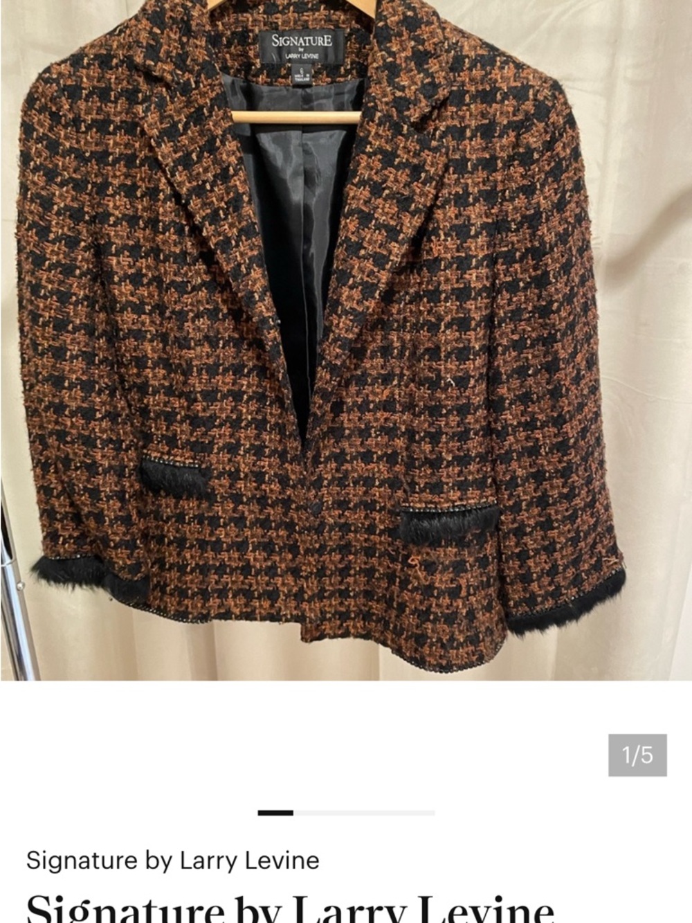 Signature by Larry Levine Black & Brown Tweed Blazer with Fringe Trim